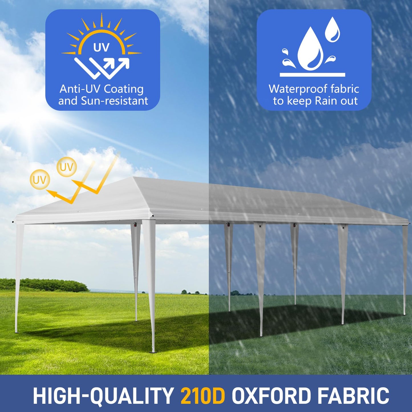 10x30 Pop Up White Canopy Outdoor Tent Party Tent with no Sidewalls, Wedding Party Tent Outdoor Canopy Waterproof UV50 Canopy Tent Event Shelter for Parties, 8 pcs Weight Bag,Carry Bag - WoodArtSupply