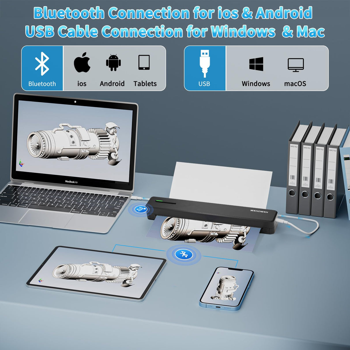 Portable Printer,Portable Printers Wireless for Travel,with 10pcs Folded Thermal Paper,Inkless Thermal Bluetooth Small Printer Support 8.5" X 11" US Letter&Legal,A4&,A5,Compatible with Android,iOS WXHOWXH