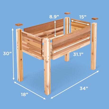 Jumbl Raised Canadian Cedar Garden Bed | Elevated Wood Planter for Growing Fresh Herbs, Vegetables, Flowers, Succulents | 34x18x30” Jumbl