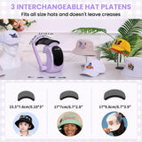 AKEYDIY 3-in-1 Auto Hat Heat Press Machine for Caps, with 3pcs Interchangeable Platens, Automatic Open & Release, Touchscreen for Precise Time & Temp Control, Heat Transfer Printing for Caps, Purple AKEYDIY