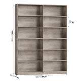FACBOTALL Bookshelf and Bookcase, 6-Tier Double Wide Bookshelves, Freestanding Display Storage Shelves, Tall Bookcases for Home Decor Bedroom, Living Room, Home Office, Wash Gray FACBOTALL