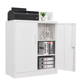 Yizosh Metal Garage Storage Cabinet with 2 Doors and 2 Adjustable Shelves - 35.5" Steel Lockable File Cabinet,Locking Counter Cabinet for Home Office,Garage,Gym,School (White) Yizosh