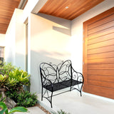 HLC Outdoor Bench Patio Outdoor Sturdy Rust-Resistant Garden Bench Butterfly Cast Iron Metal with Armrests for Garden, Park,Yard, Patio, Porch, Lawn Double Seats Black HLC
