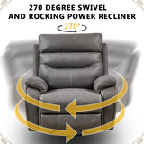 Power Swivel Recliner Chair, 270° Swivel Recliner Glider Rocker for Adults with Dual Motor, One-Key Reset Button, Electrical Adjustable Headrest and USB Ports for Living Room, Grey YiMiYom
