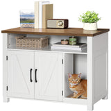 HOOBRO Cat Litter Box Enclosure, Farmhouse Wooden Cat Furniture with Scratch Pad, Storage Layer, Litter Box Furniture, End Side Table,White and Walnut, WH24MW01 HOOBRO