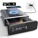 Grimtron Biometric Gun Safe for Handgun, Smart Clock Safe with 2-in-1 Watch & Phone Wireless Charging, Bedside Pistol Safe with Backlit Keypad, Nightstand Handgun Safe with LED Light Grimtron