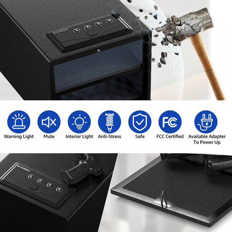 XDeer Biometric Pistol Safe (FCC & California DOJ Certified) - Quick Access Handgun Safe with Fingerprint & Digital Keypad, APP Bluetooth Secure Home Gun Safe for up to 4 Pistols (No Cleaning Kit) XDeer