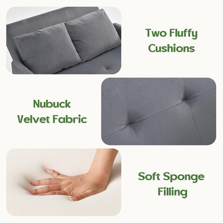 AYEASY Sleeper Sofa Bed, 3 in 1 Convertible Sleeper Couch Bed Pull Out, Small Loveseat Sofa, Futon Sofa Bed Full Size, 46" Velvet Love Seat with Pillow and Phone Holder for Living Room, Grey AYEASY