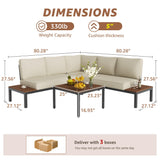 NATURAL EXPRESSIONS Patio Furniture Sets, Metal Outdoor Sectional L Shape Corner Sofa Outdoor Couch with Detachable Backrest,3 Fauxwood Tables,Black Frame,Beige Olefin Cushions for Yard,Garden NATURAL EXPRESSIONS