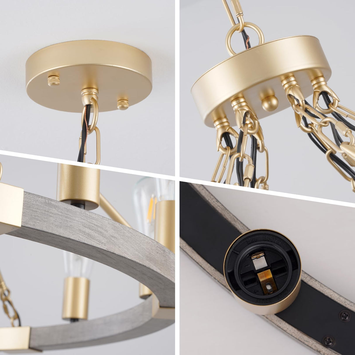 YongMing CL Farmhouse Wagon Wheel Chandelier 31" Gold Wooden Chandelier 12-Light Rustic Pendant Light Fixture for Dining Room Living Room Entryway Foyer YongMing CL