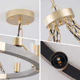 YongMing CL Farmhouse Wagon Wheel Chandelier 31" Gold Wooden Chandelier 12-Light Rustic Pendant Light Fixture for Dining Room Living Room Entryway Foyer YongMing CL