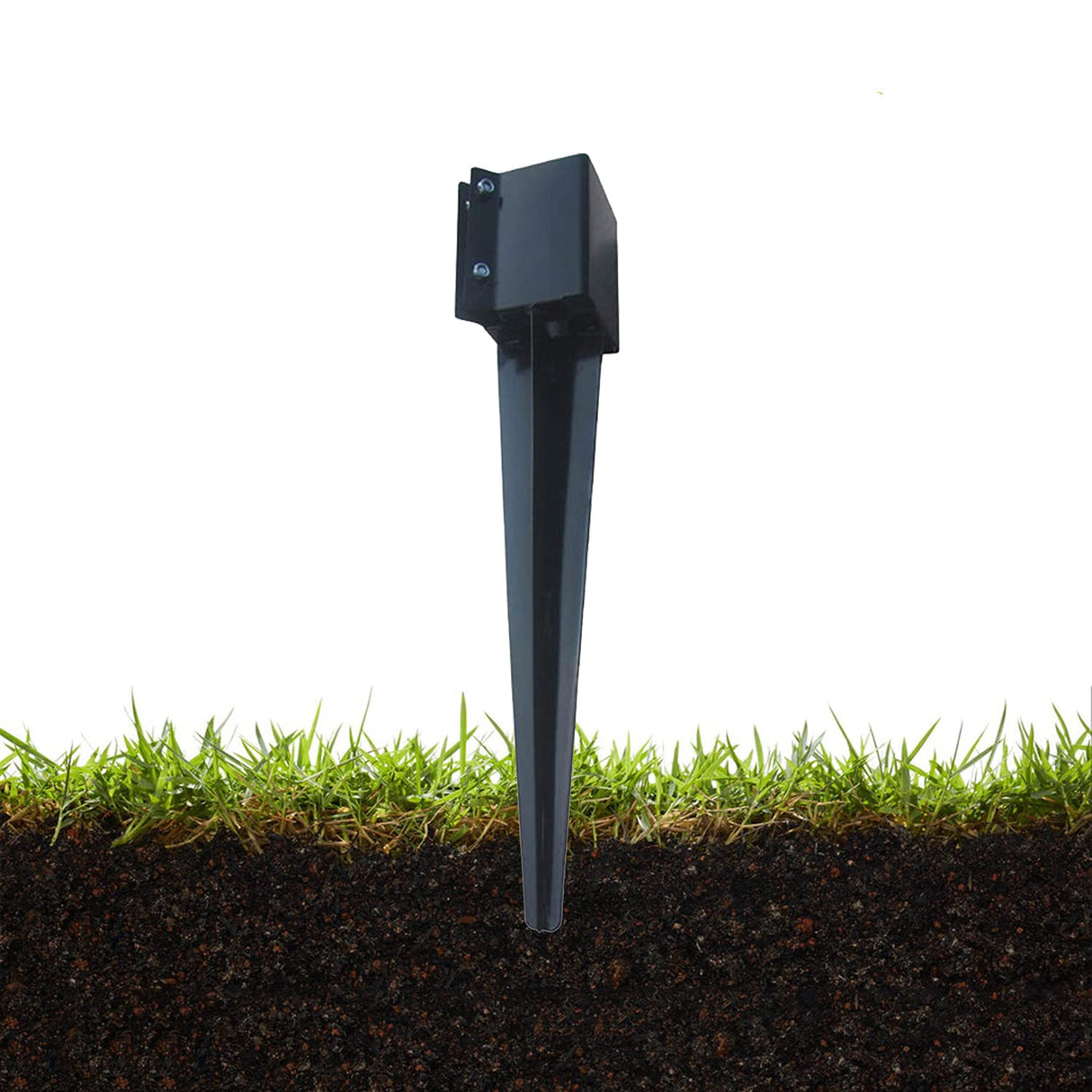 Fence Post Anchor Ground Spike Metal Black Powder Coated 24 x 4 x 4 Inches Outer Diameter (Inner Diameter 3.5 x3.5 Inches), Pack of 1 MTB SUPPLY
