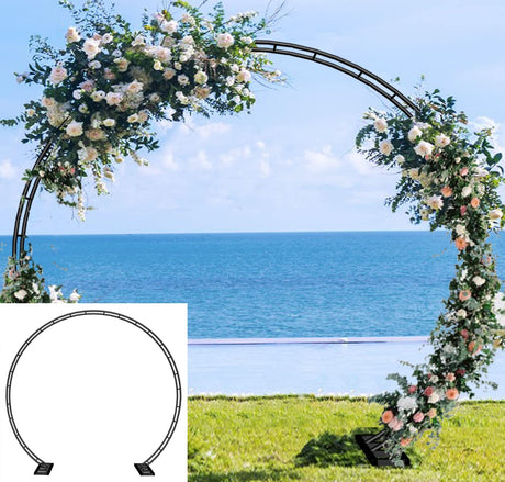 Queension Extra Large Wedding Arch for Ceremony 8.5Ft Wide 7.4Ft High, Metal Balloon Arches Backdrop Stand with Base for Party Supplies, Outdoor Garden Trellis for Climbing Plant, Round Frame, Black Queension