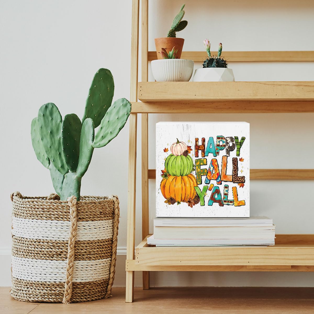 Fall Pumpkin Wooden Box Sign Funny Desk Decor Fall Decor Autumn Fall Decorations for Home Farmhouse Kitchen Table Tiered Tray Wall Rustic Plaque Block Sign Decorative Thanksgiving Harvest Dec - WoodArtSupply