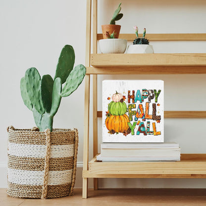 Fall Pumpkin Wooden Box Sign Funny Desk Decor Fall Decor Autumn Fall Decorations for Home Farmhouse Kitchen Table Tiered Tray Wall Rustic Plaque Block Sign Decorative Thanksgiving Harvest Dec - WoodArtSupply