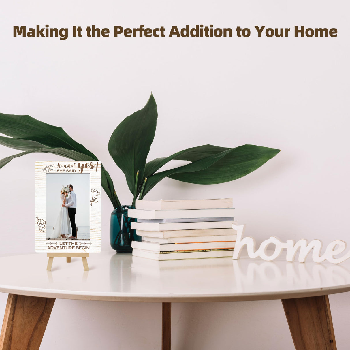 OXRUN Personalized Picture Frame, Wedding Gifts Wooden Photo Frame with Easel, 4x6 Picture Frame for Tabletop Display - He Asked, She Said Yes - A13 OXRUN