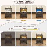 Farmhouse LED Nightstand with Gun Drawer&Invisible Lock,Modern Bedside Table with Human Sensor Design,Rustic Side Table with Wireless Charging for Living Room, Dark Oak FREDEES