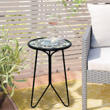 LIFFY Outdoor Side Table,12" Indoor Outdoor Round Glass Tabletop Accent Table with Metal Frame, Decorative Plant Stand & End Table for Patio, Garden, Yard, Kitchen, Porch LIFFY