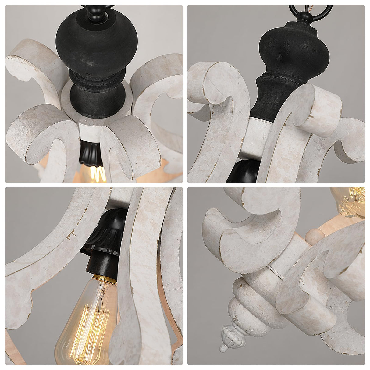 ANQIANYUE Farmhouse Wood Pendant Light, Distressed Rustic White Chandelier, 12.4" Vintage Pendant Lighting Fixture for Kitchen Island Dining Room Foyer Hallway Entryway Living Room; Adjustable ANQIANYUE