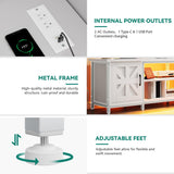 YITAHOME TV Stand with LED Lights & Charging Station, Farmhouse Entertainment Center with Storage Cabinets & Shelves, Cross-Pattern Doors, Fits TVs up to 70'', TV Consoles for Living Room, White YITAHOME