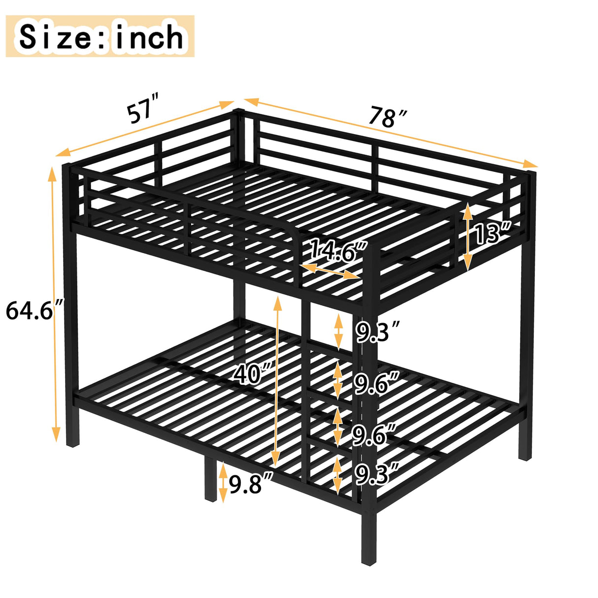 KEIKI Metal Full Over Full Bunk Bed for Teens and Adults,Space-Saving/Noise Reduced/No Box Spring Needed, Black KEIKI