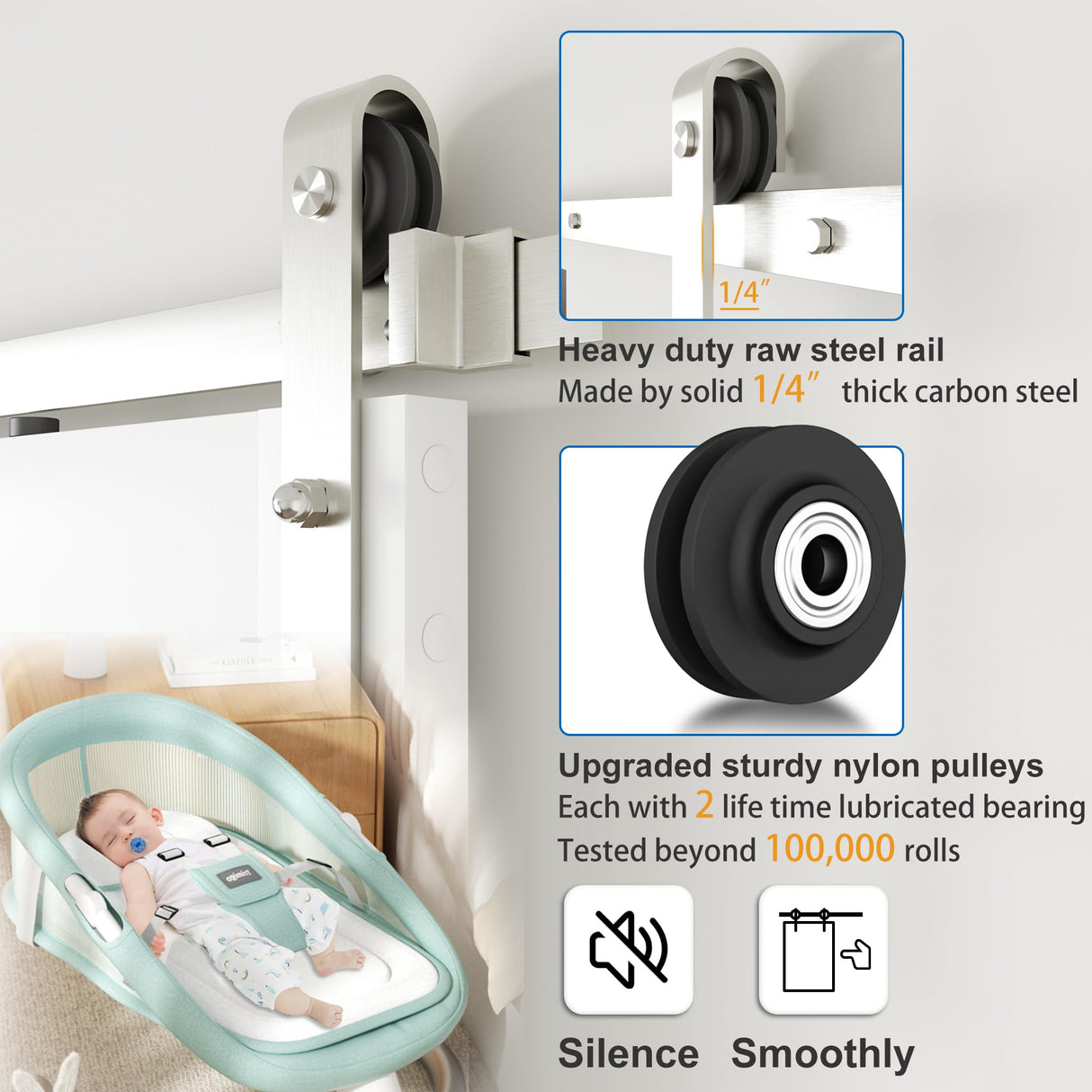 36in x 84in White Sliding Barn Door with 6.6ft Brushed Nickel Barn Door Hardware Kit Track Kit Included,Easy Assembly Wood Slab with Predrilled Holes,Water-Proof & Scratch-Resistant PVC Surface GELA