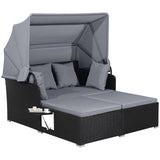 Salches Outdoor Rattan Daybed with Retractable Canopy, High-Resilient Soft Cushions, Foldable Side Trays, Outdoor Bed Loveseat for Garden, Backyard, Porch (Gray) Generic