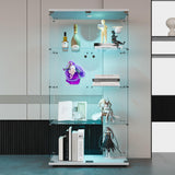 nifoti 64.5" H 4-Shelf LED Lights Glass Display Cabinet with Double Door,Modern Curio Cabinet Collection Display Case,Floor Standing Bookshelf Glass Case with Lock for Living Room,Home Office (White) nifoti