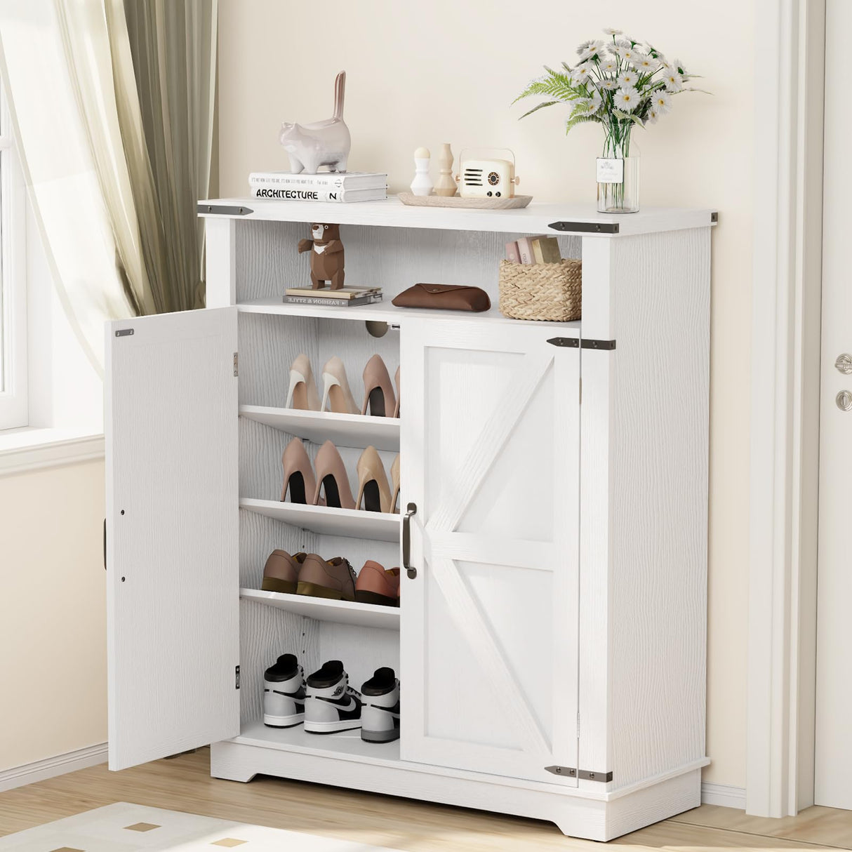 ALLSTAND 6-Tier Shoe Cabinet with Doors, Entryway Shoe Rack Shoe Storage Cabinet with Adjustable Shelves & Anti-tip Fitting, Farmhouse Shoe Cabinet Storage for Entryway, Living Room, Closet ALLSTAND