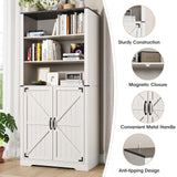 Maupvit 67" White Tall Bookshelf and Bookcase with Doors, 5-Tier Farmhouse Book Shelf with Storage Cabinet, Open Display Shelves, Wood Large Book Storage Cabinet for Living Room, Study, Kitchen, Home Maupvit
