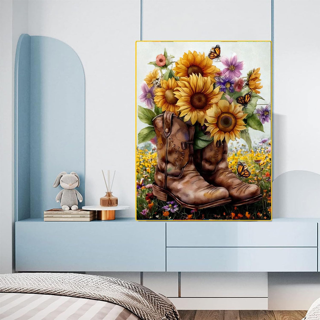 bleihum Boot Diamond Painting Kits for Adults- 5D Sunflower Diamond Art Kits for Adult, DIY Full Drill Diamond Gem Art for Home Wall Decor(12x16inch) bleihum