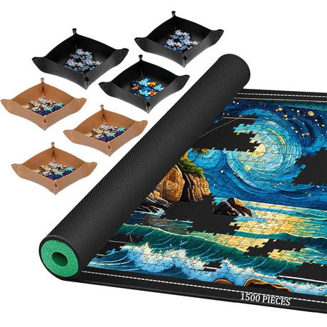 Pohxev Jigsaw Puzzle Mat Roll Up, 43” x 26” Up to 1500 Pieces Portable Saver Pad, Non-Slip Rubber Bottom & Smooth Top Puzzle Matt Rollup Pohxev