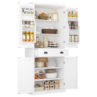 Function Home Pantry Cabinet, 72 Inch Tall Kitchen Storage Cabinet, Freestanding Cupboard with Adjustable Shelves, 1 Drawer and 6 Door Storage Shelves for Kitchen Dinging Living Room, White - WoodArtSupply