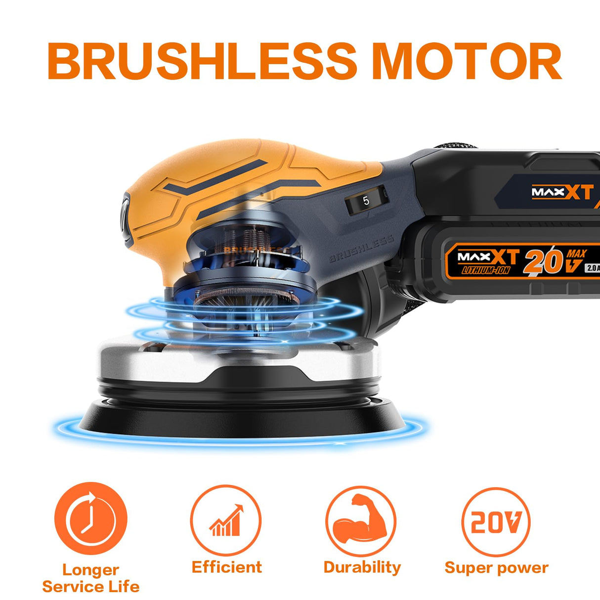 MAXXT 20V Random Orbital Sander, 7-Speed Cordless Sander, 5-Inch Backing Plate 4,000-10,000 rpm High-Performance Woodworking Dust Removal System MAXXT