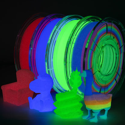 Glow PLA Filament 1.75 mm, Colorful Glow in The Dark Filament with Multicolor, Green, Rose-red, Purple 3D Printer Filament Bundle, 250gx4 Pack - WoodArtSupply