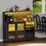 Wine Bar Cabinet with LED Light, Liquor Cabinet Bar for Home with Wine and Glass Rack, Modern Kitchen Coffee Bar Cabinet with Storage, Buffet Sideboard with Drawers for Living Dining Room, Black amzzar