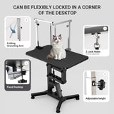 36'' Hydraulic Lift Dog Grooming Table, Adjustable Cat Drying Desktop - Foldable, Adjustable Arm, Portable, Non-Slip Dog Grooming Table for Large Small Dogs at Home, Weight Capacity 200LBS（Black) HEBESPACE