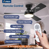 Amico Ceiling Fans with Lights, 42 inch Low Profile Ceiling Fan with Light and Remote Control, Flush Mount, Reversible, 3CCT, Dimmable, Noiseless, Black Ceiling Fan for Bedroom, Indoor/Outdoor Use Amico