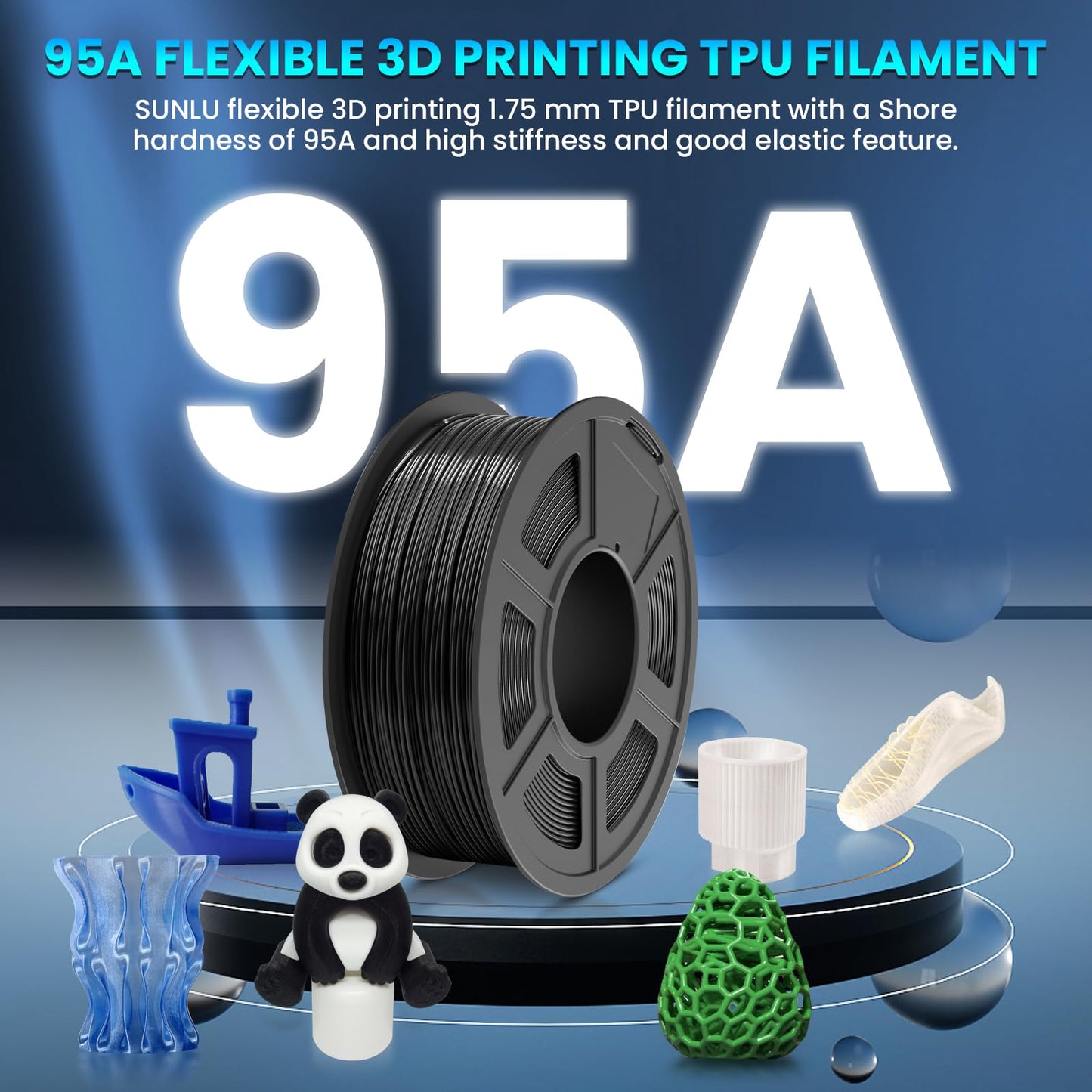 SUNLU TPU Filament 1.75mm Flexible 3D Printer Filament 1KG, 95A Soft 3D Printing Filament fit Most FDM 3D Printers, Dimensional Accuracy +/- 0.03mm, 95A Flexible Filament TPU, 1kg (2.2lbs), B - WoodArtSupply