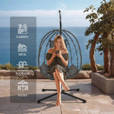 Hanging Egg Chair with Stand Egg Chair Indoor Outdoor, Patio Swing Hammock Egg Chairs, UV Resistant Removable & Washable Thicken Padded Cushions, 350LBS Capacity for Bedroom, Balcony, Garden Anranni