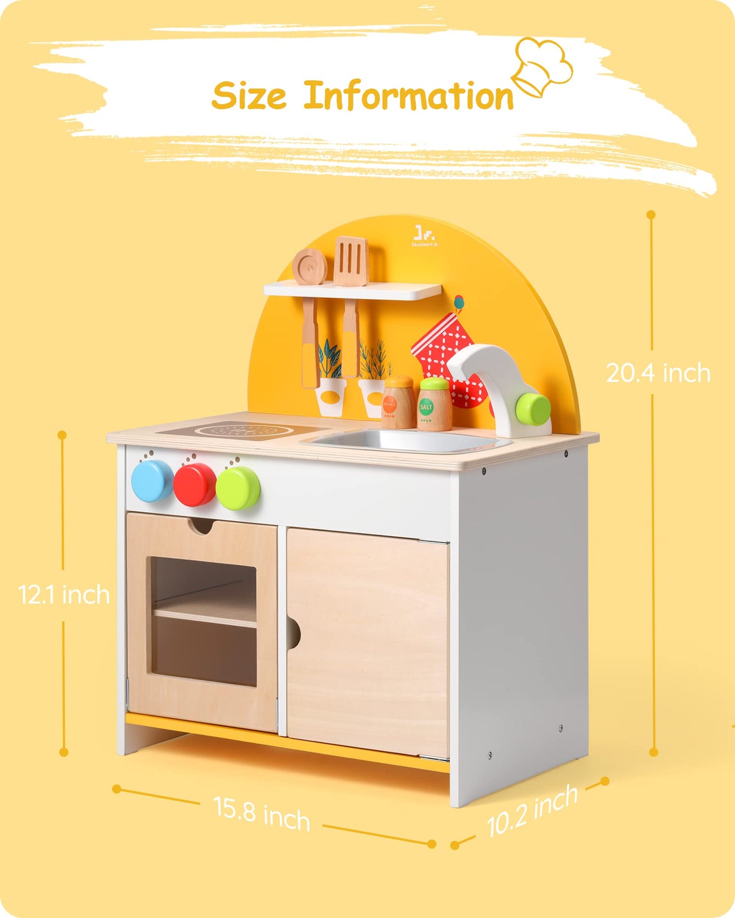 SainSmart Jr. Wooden Kitchen Playset, Cooking Pretend Play Set with Food Accessories Toy for Kids and Toddlers