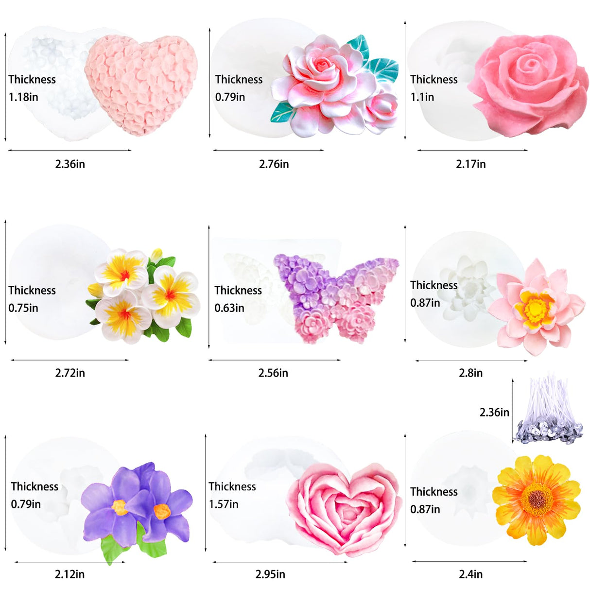 9 PCS Flower Candle Molds Rose Silicone Candle Mold Flower Shapes Moldes De Rosas Silicona para Velas for Soy Wax, Beeswax, Candle Making, Resin Craft Aifong