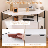 Tangkula Corner Litter Box Enclosure, Double Enclosed Litter Box Furniture with Open Shelf, 2 Entrances, Hidden Cat Washroom, Large Cat Box Cabinet for Indoor Cats (White) Tangkula