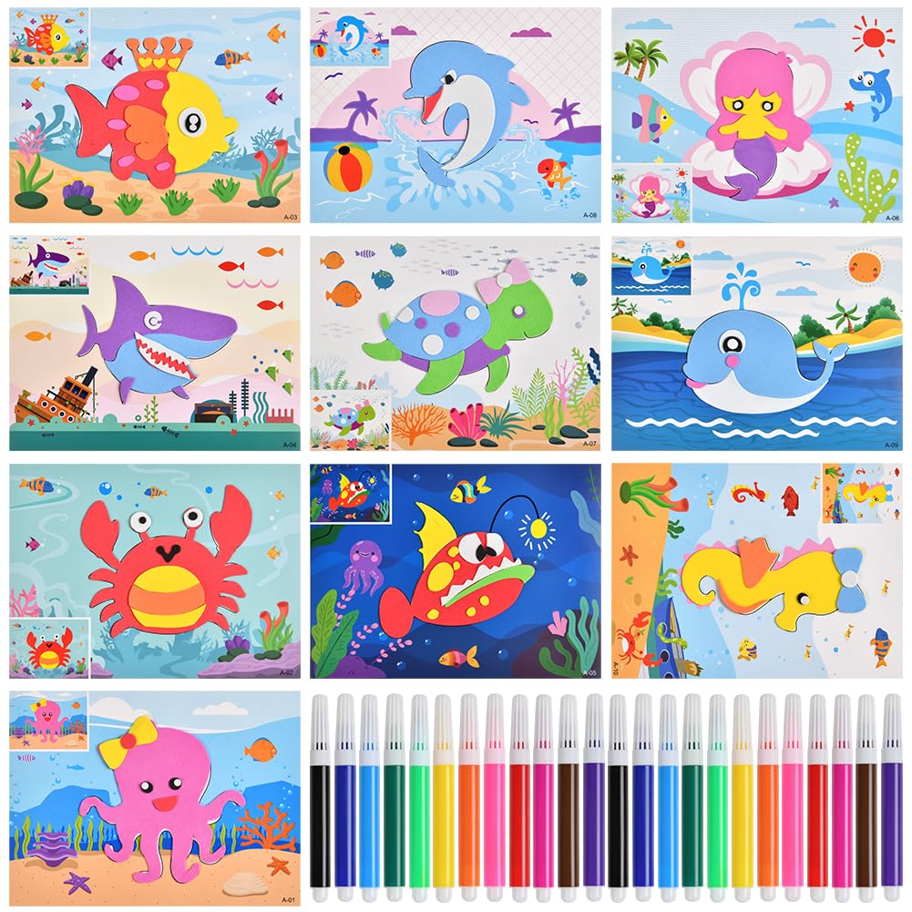 OSDUE EVA Foam Art Crafts Gift Kit, 12 Pieces 3D EVA Foam Sticker Puzzle Game, DIY Cartoon Animal Painting Stickers for Kids Ages 4+ Toddler, Preschool Learning Toy for Easter Birthday Party Favor OSDUE