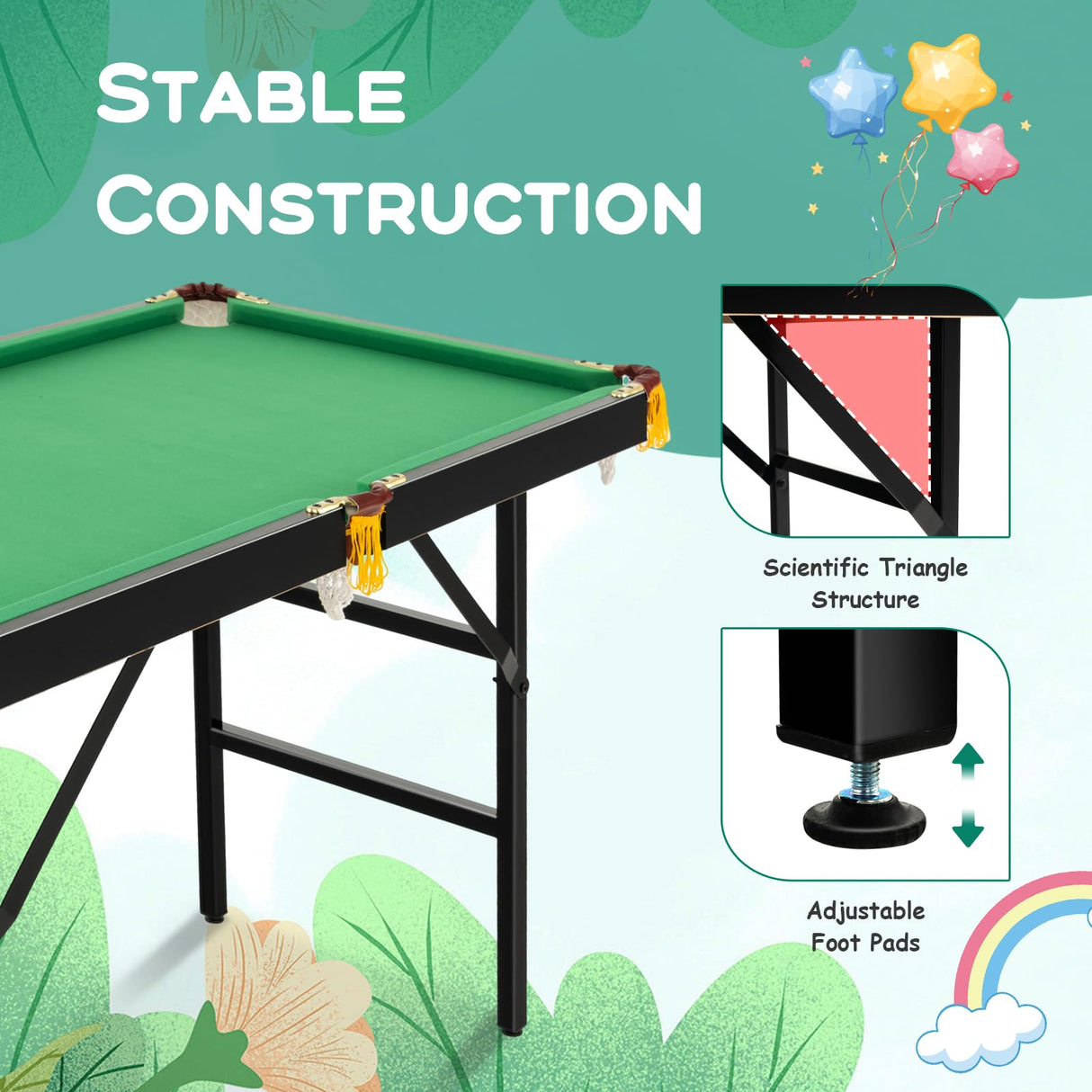 Costzon 47" Folding Billiard Table, Pool Game Table Includes Balls, Cues, Triangle, Chalk, Brush for Kids, Multipurpose Game Table for Parties & Family Gatherings (Black & Green) Costzon