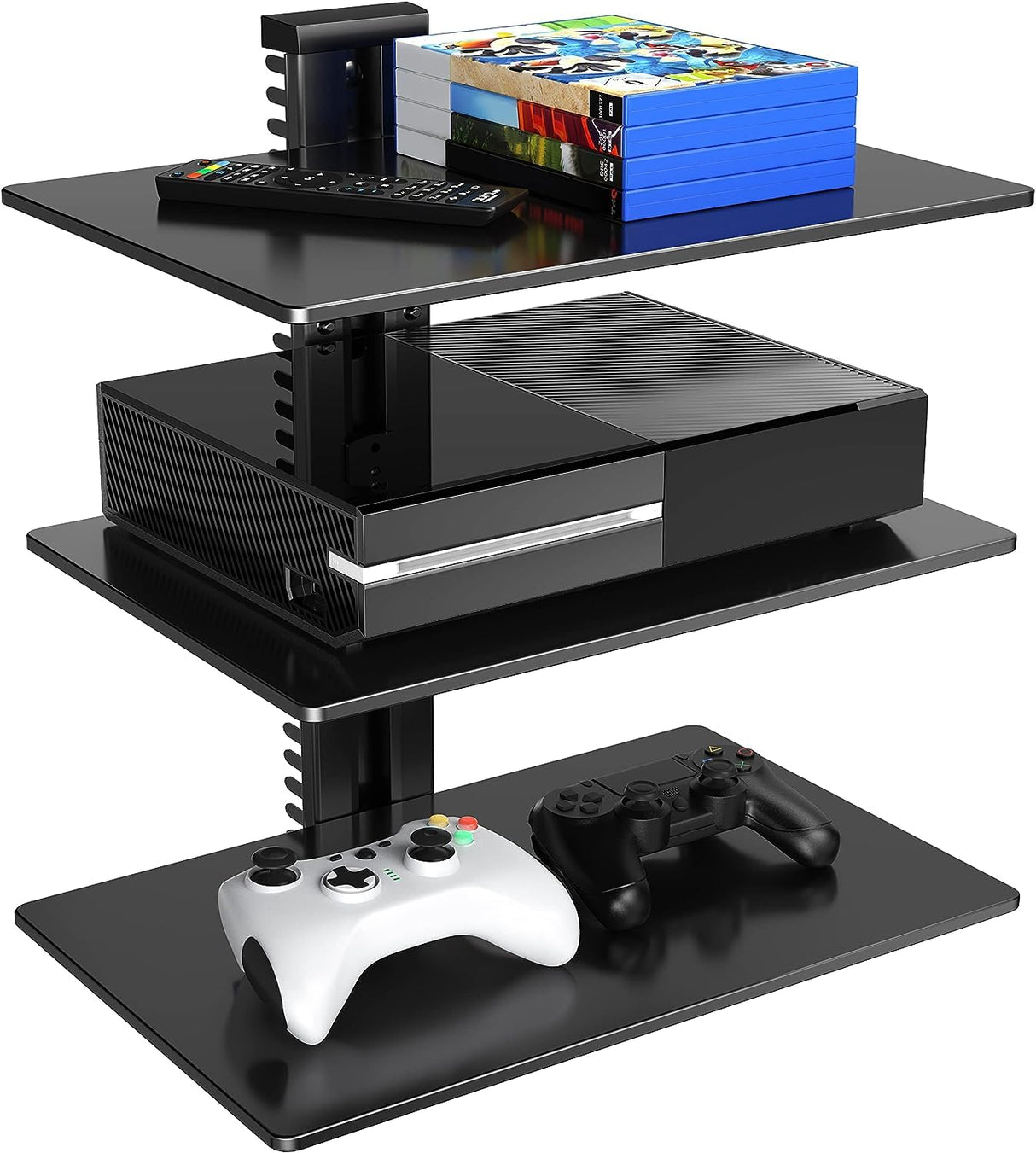 PERLESMITH Floating Wall Mounted Shelf AV Mount Shelf - Holds up to 16.5lbs - DVD DVR Component Shelf with Strengthened Tempered Glass - Perfect for DVD Players, TV Box and Cable Box, PSDSK3 PERLESMITH