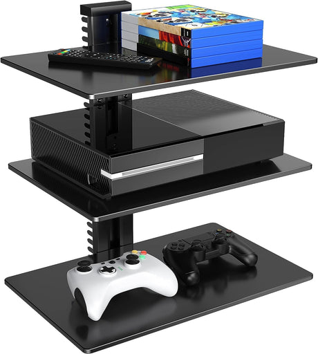 PERLESMITH Floating Wall Mounted Shelf AV Mount Shelf - Holds up to 16.5lbs - DVD DVR Component Shelf with Strengthened Tempered Glass - Perfect for DVD Players, TV Box and Cable Box, PSDSK3 PERLESMITH