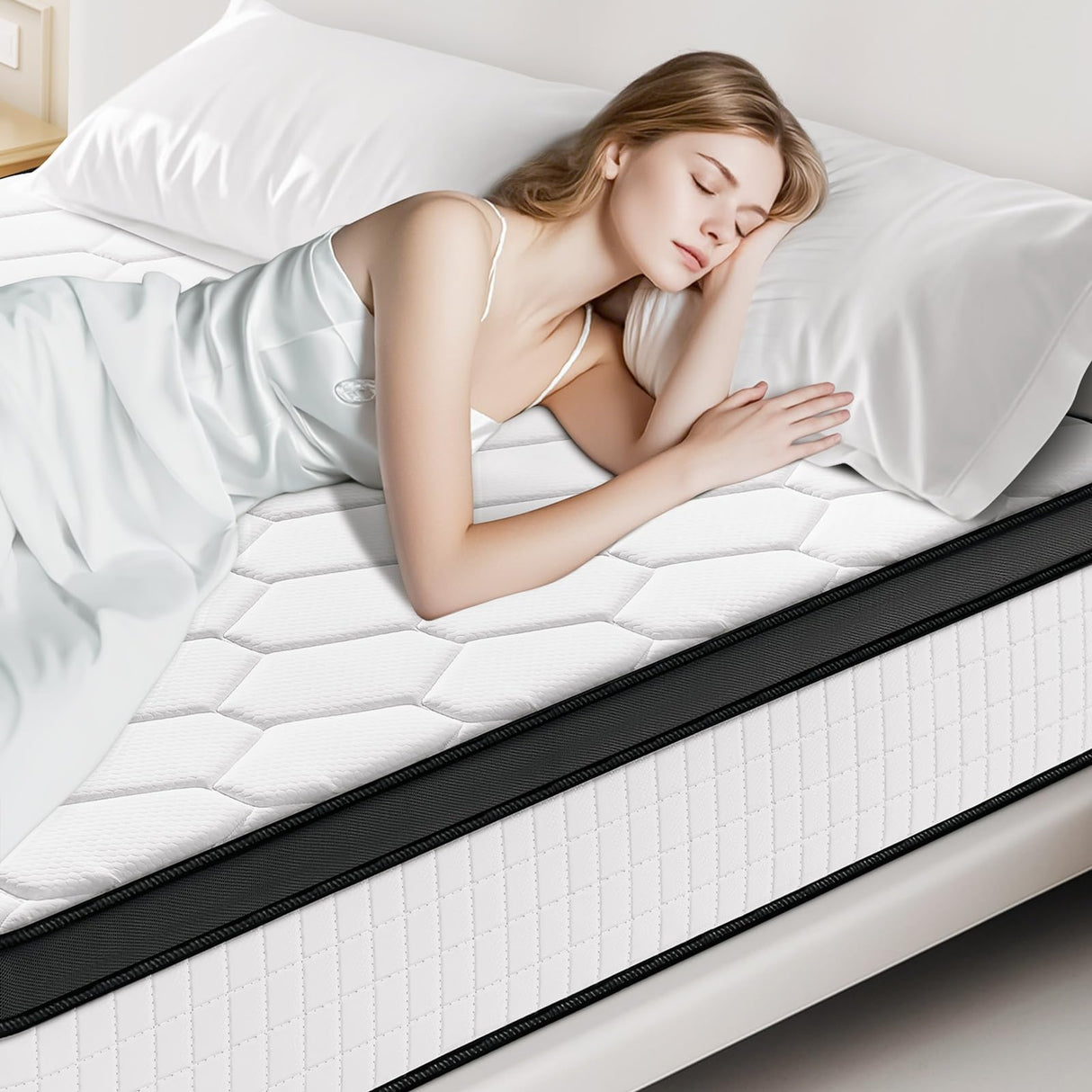 QUENSIYE Queen Mattress, 14 Inch Ultra Comfort Hybrid Foam Queen Size Mattresses with Independent Pocket Springs Mattress in a Box Pressure Relief & Supportive, Medium Firm QUENSIYE