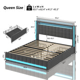 CSZZD Dark Grey Queen Bed Frame with LED Lights, Charging Station & 4 Storage Drawers CSZZD