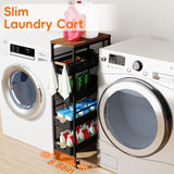 Landmok 5-Tier Slim Storage Cart, Wooden Top Rolling Kitchen Cart with Pull-Out Baskets & Wheels, Narrow Space Utility Cart Slide Out Organizer for Kitchen, Bathroom, Laundry Room, Black Landmok